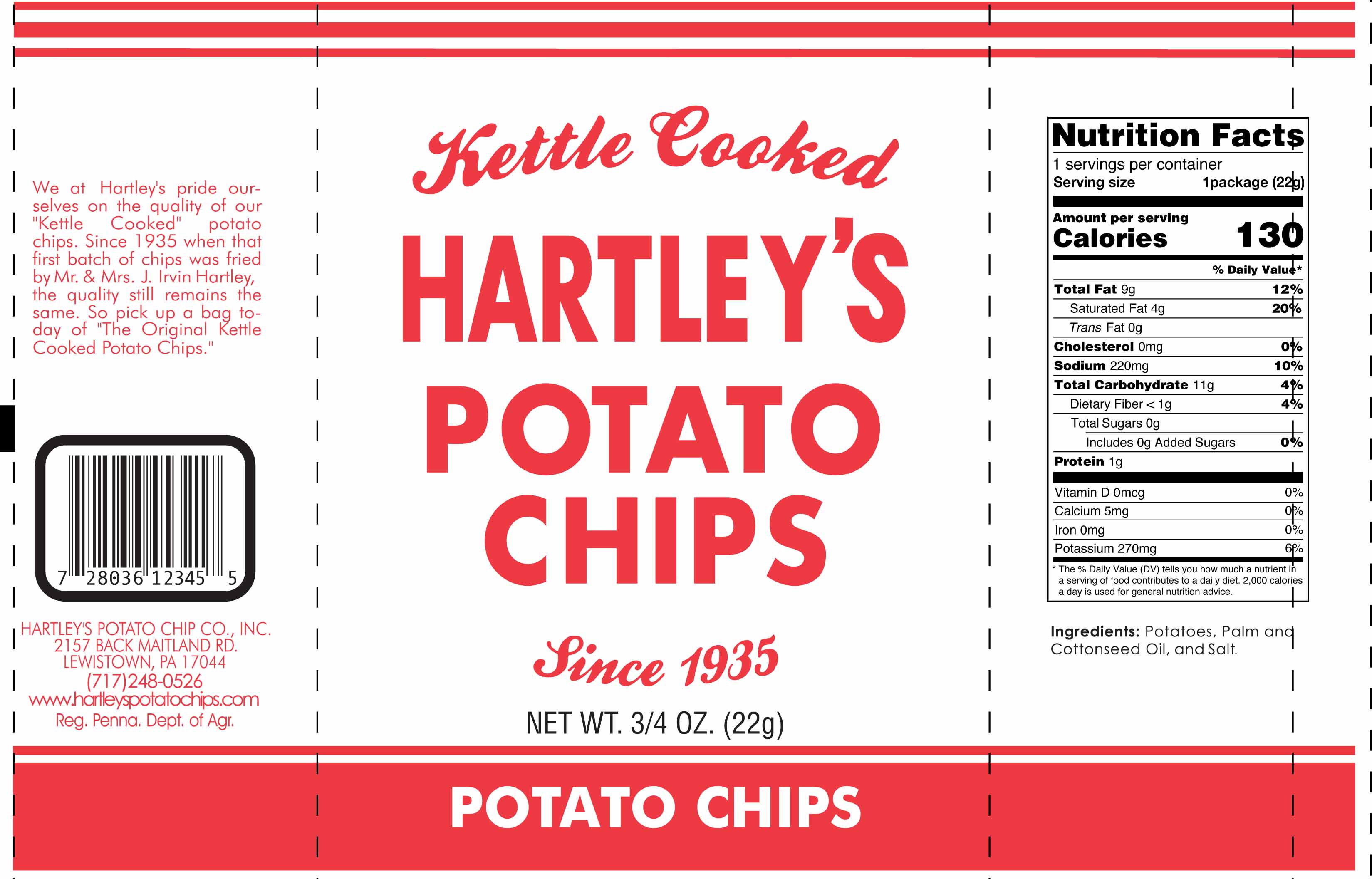 Hartley’s 0.75oz Potato Chips 564765 Hartleys Potato Chips